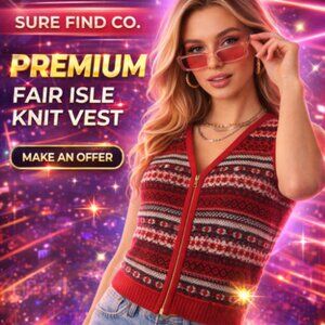 VTG 90's Requirements Red Zip Up Nordic Knit  Sweater Vest Womens Size Medium